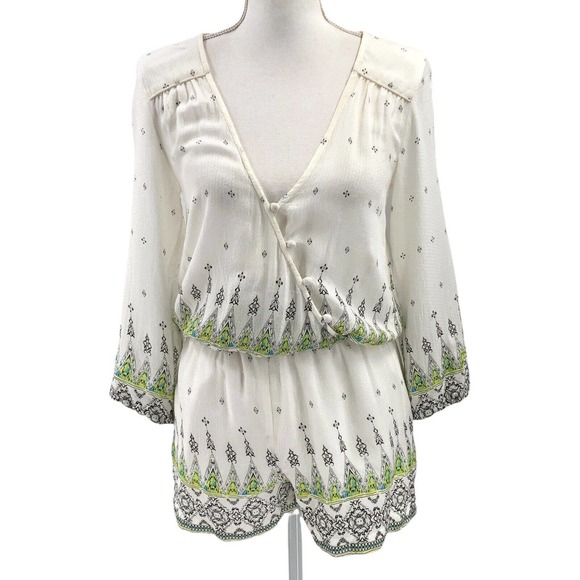 Gypsy 05 Global Village Womens Size XS Cross Front Romper Bohemian Printed - Picture 1 of 9